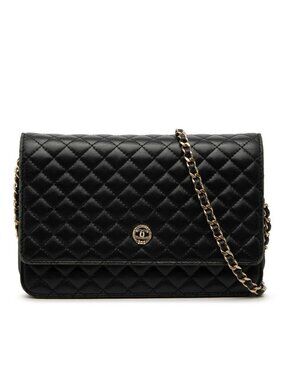 Chanel CC Logo Micro Quilted Chain Wallet Shoulder Bag Black Lambskin